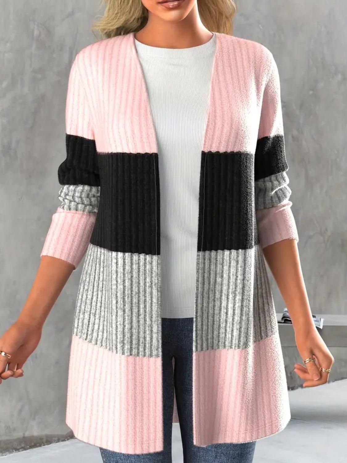 Color Block Open Front Long Sleeve Cardigan Carauana Store