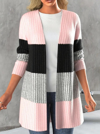 Color Block Open Front Long Sleeve Cardigan Carauana Store