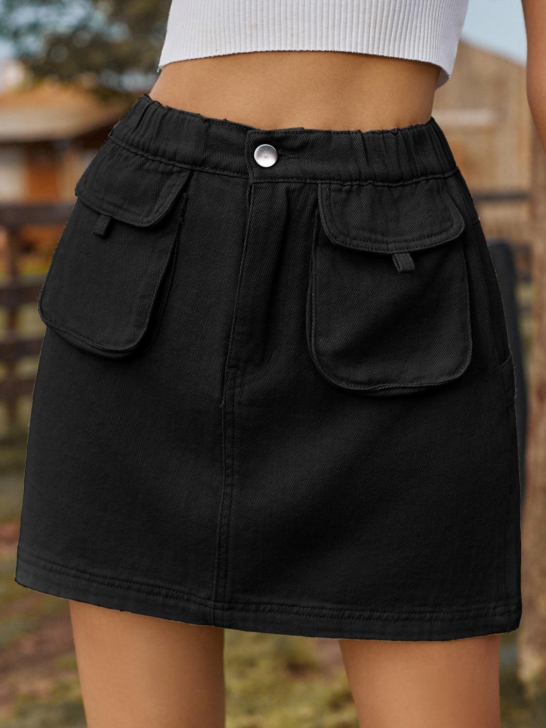 Pocketed Elastic Waist Denim Skirt Carauana Store