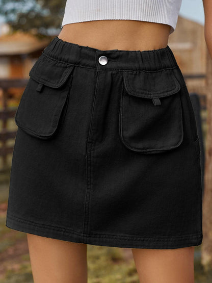Pocketed Elastic Waist Denim Skirt Carauana Store