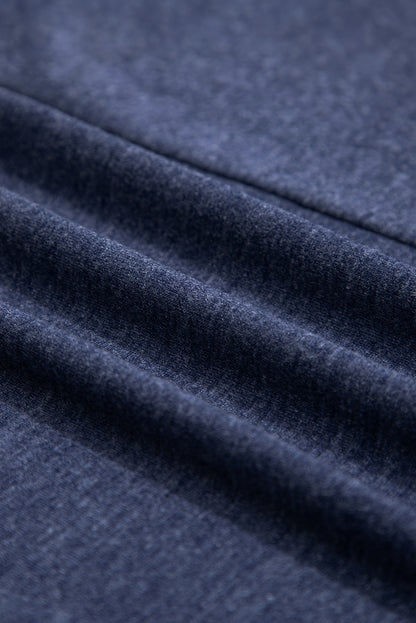 Sail Blue Solid Colour V-Neck Double Layer Sleeve Loose T-Shirt