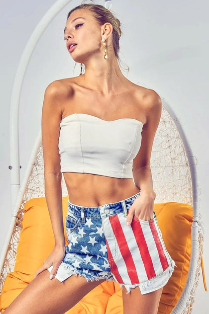BiBi US Flag Theme Bleached Denim Shorts Carauana Store