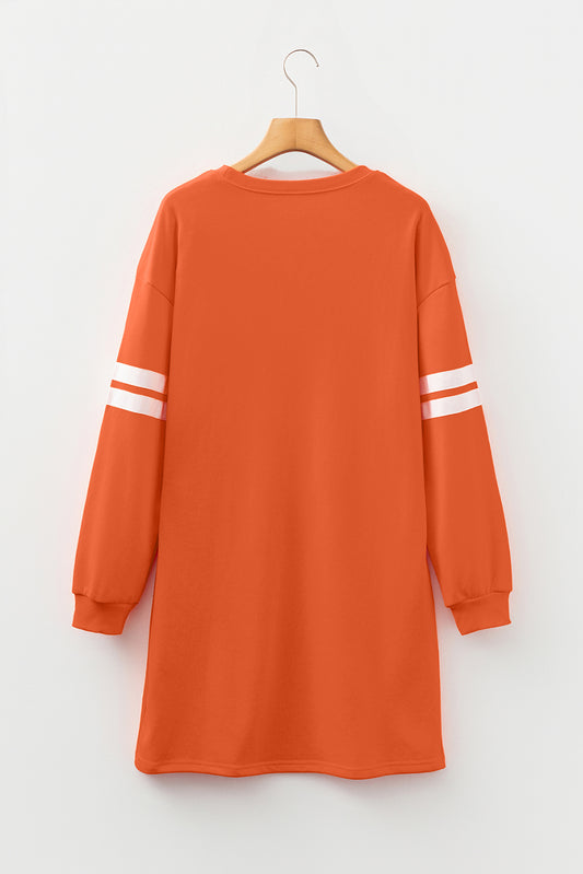 Orange Varsity Contrast Banded Sleeve Shift Sweatshirt Dress