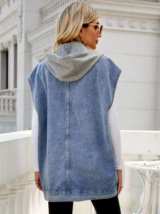 Hooded Sleeveless Denim Top with Pockets Carauana Store