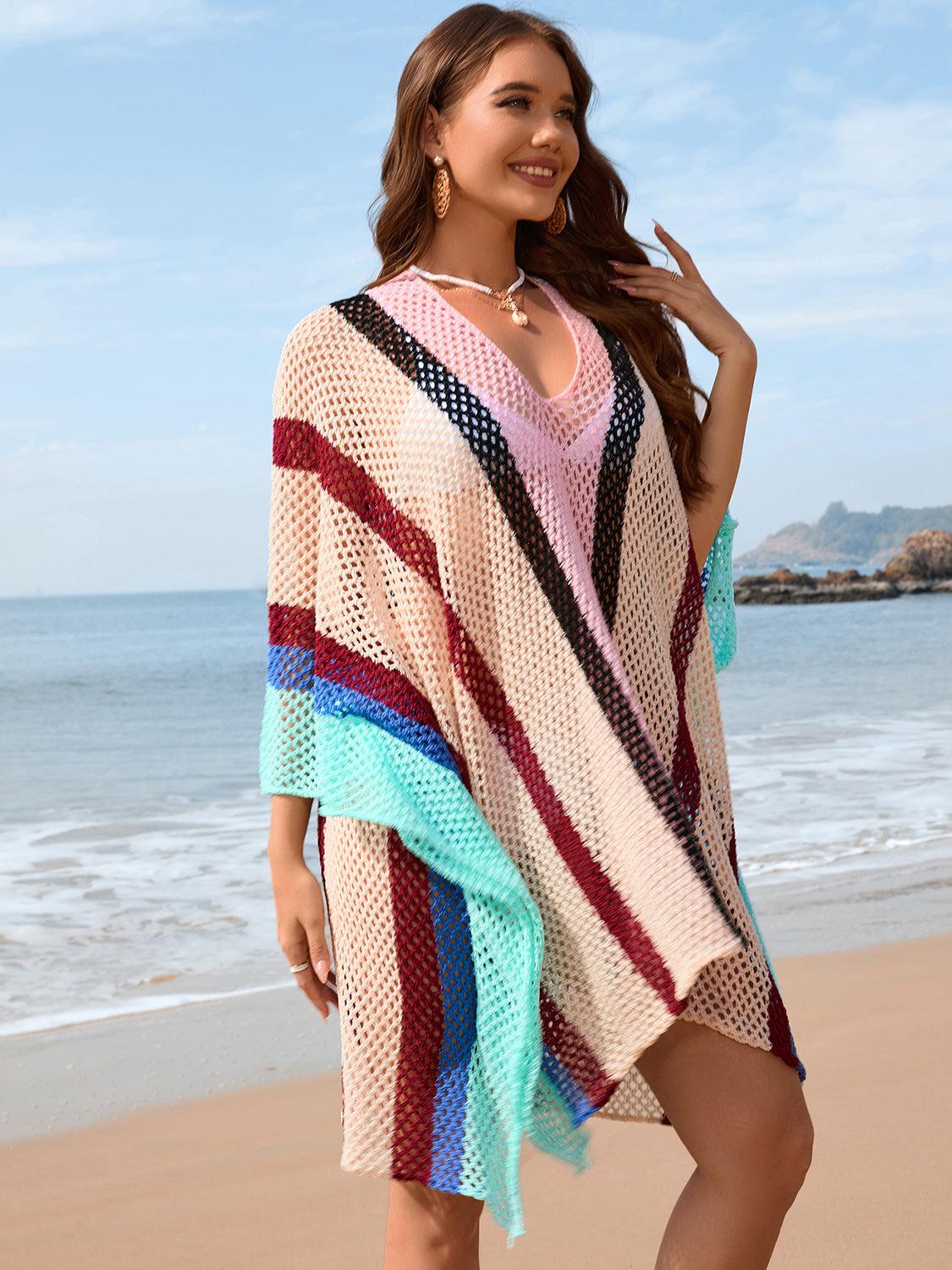 Openwork Color Block Plunge Cover-Up Carauana Store