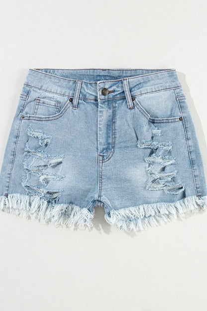Distressed Raw Hem High Waist Denim Shorts Carauana Store
