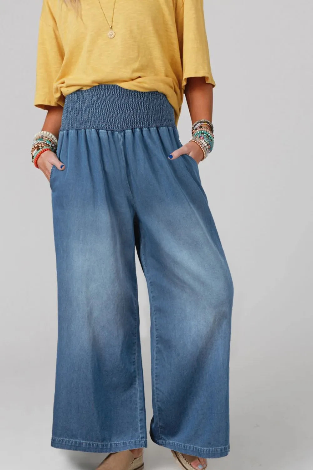 Smocked Wide Leg Jeans Carauana Store