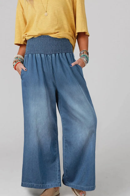 Smocked Wide Leg Jeans Carauana Store