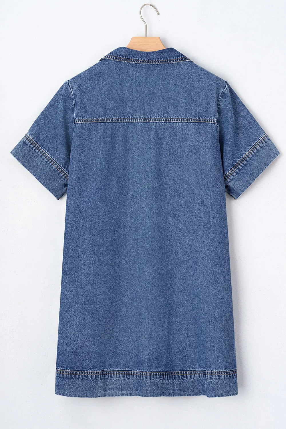 Short Sleeve Collared Patched Pocket Denim Mini Dress Carauana Store