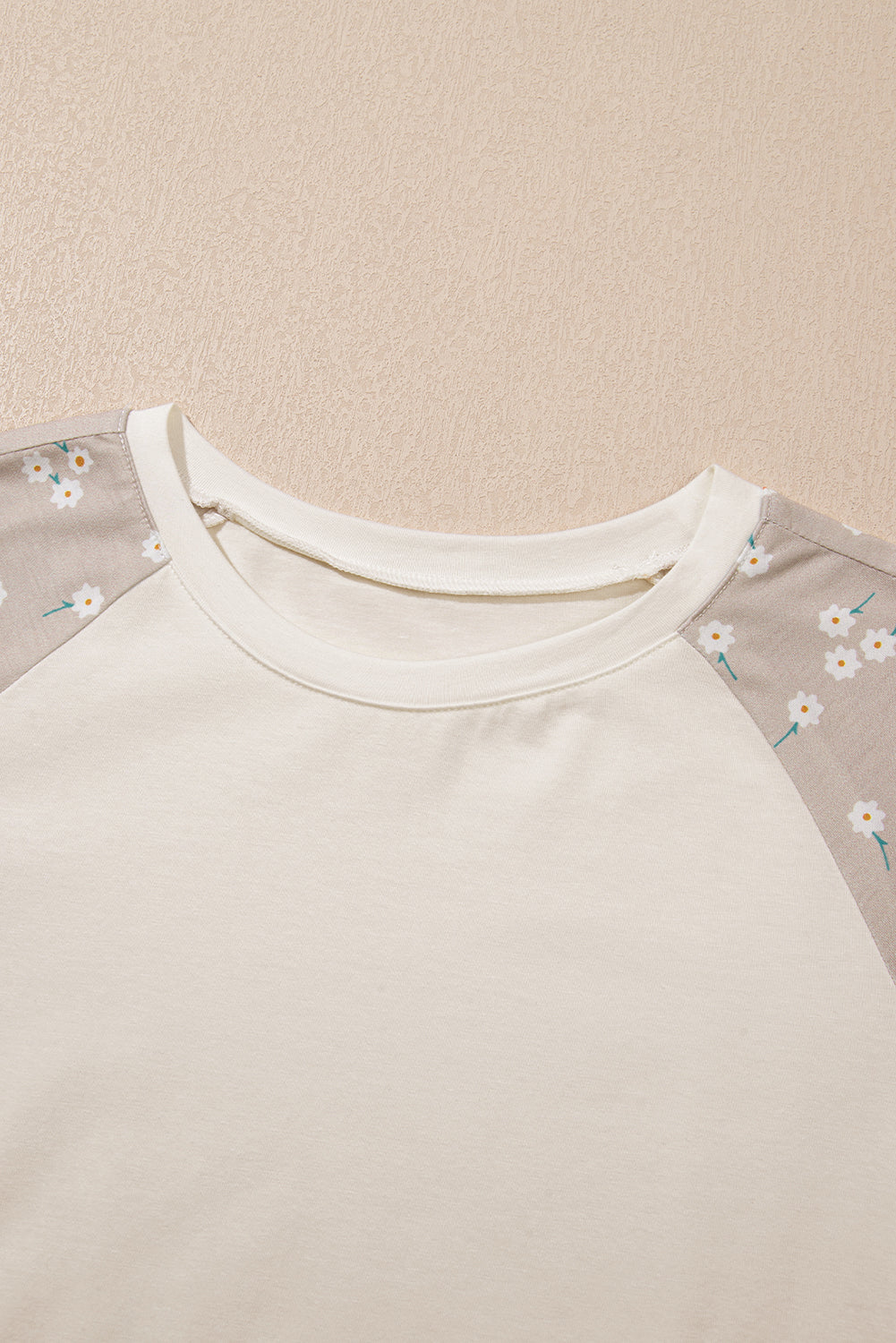 Beige Floral Print Color Block Raglan Sleeve T Shirt