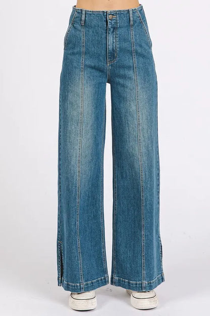 Mittoshop Medium Wash Seam Detail Wide Leg Denim Jeans Carauana Store