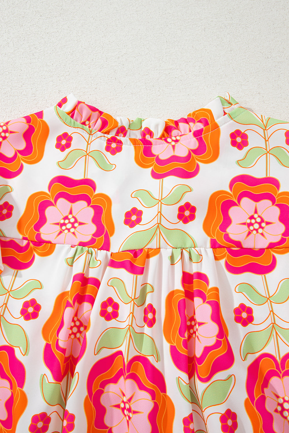 Rose Floral Printed Ruffled Long Sleeve Blouse