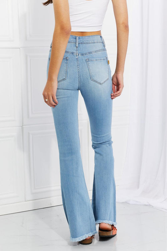 Vibrant MIU Full Size Jess Button Flare Jeans Carauana Store