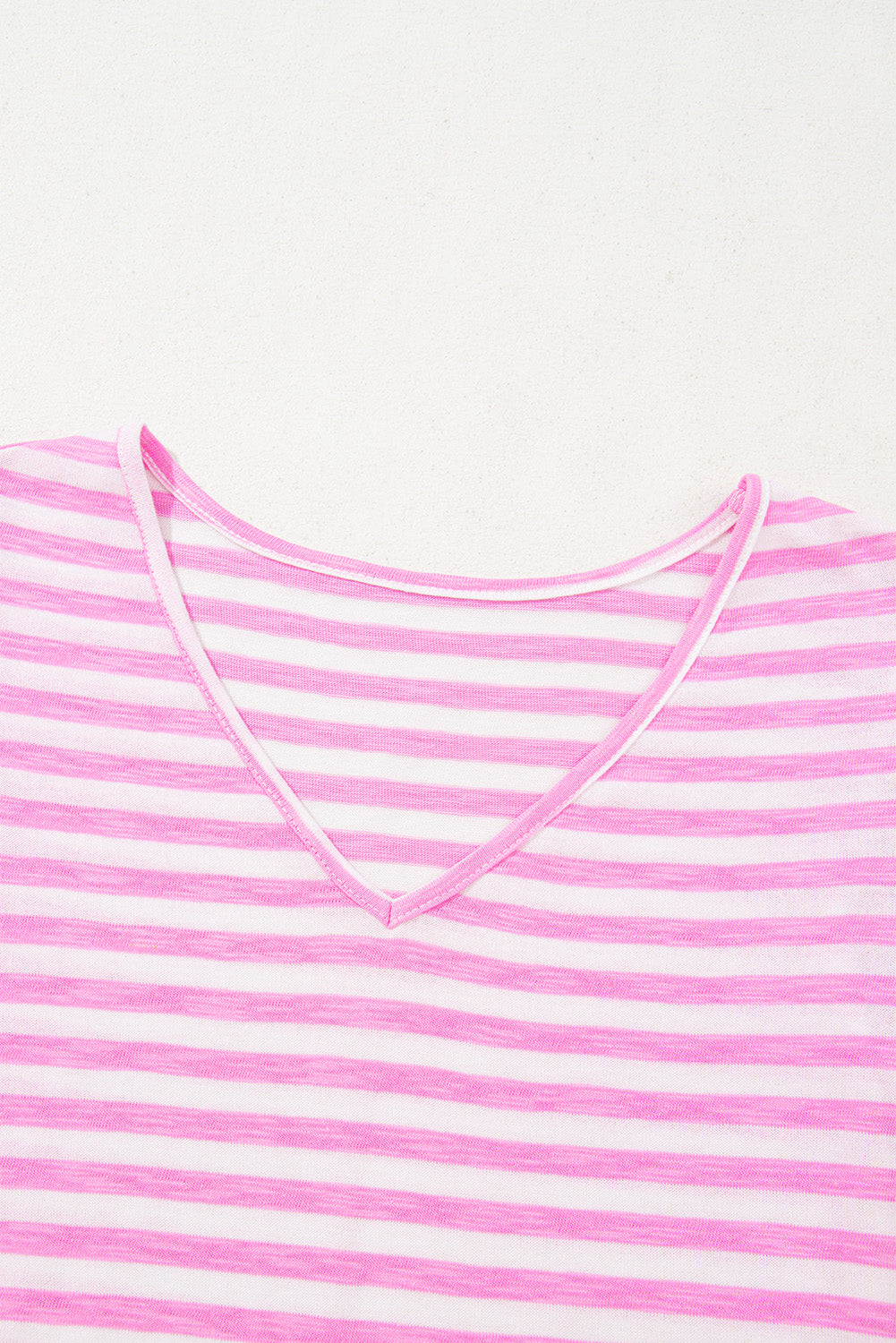 Bonbon Striped V Neck Ruffle Short Sleeve Top