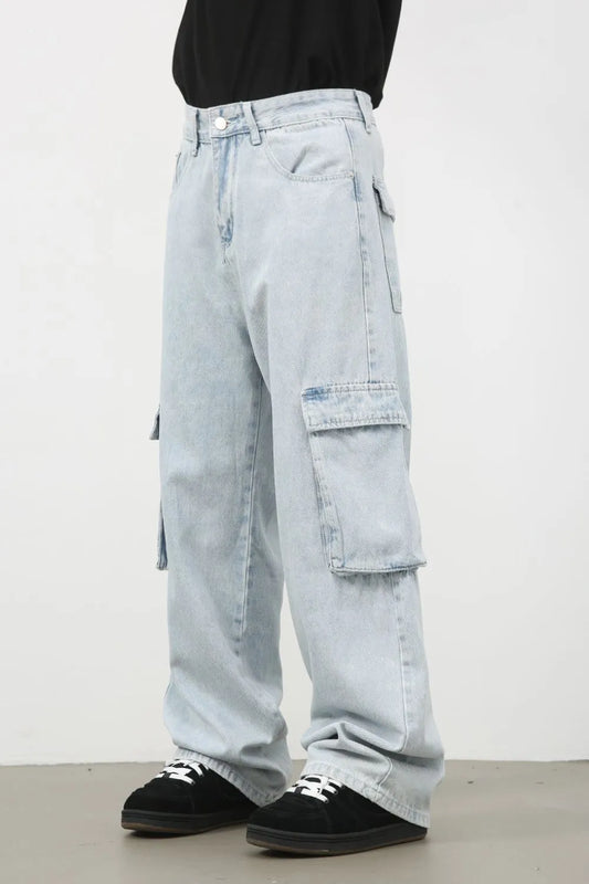 Men's Wide Leg Jeans with Cargo Pockets Carauana Store