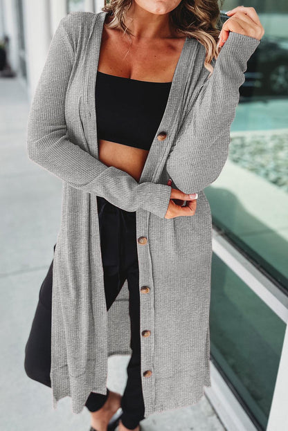 Button Up High-Low Long Sleeve Slit Cardigan Carauana Store