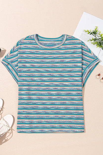 Multicolour Striped Wide Sleeve Loose T Shirt