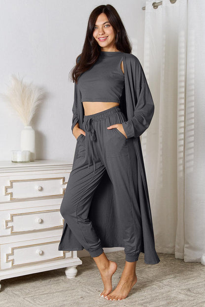 Tank, Pants, and Cardigan Set with Pockets Carauana Store