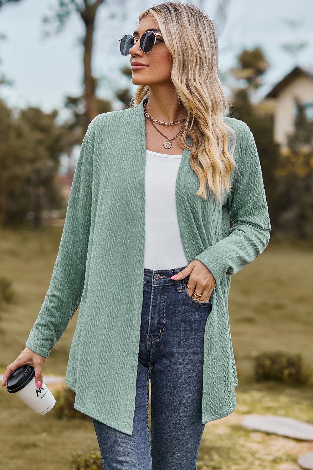 Textured Open Front Long Sleeve Cardigan Carauana Store