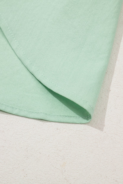 Clearly Aqua Floral Embroidered Puff Sleeve Split Neck Blouse