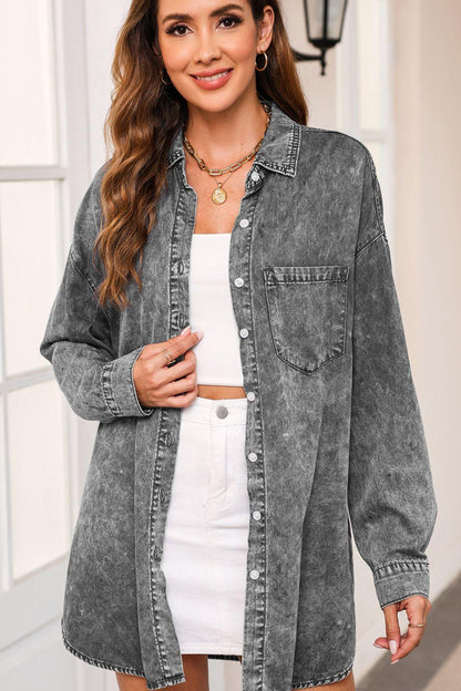 Button Up Dropped Shoulder Denim Top Carauana Store