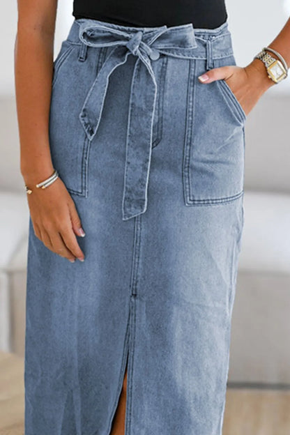 Tied Slit Denim Skirt Carauana Store