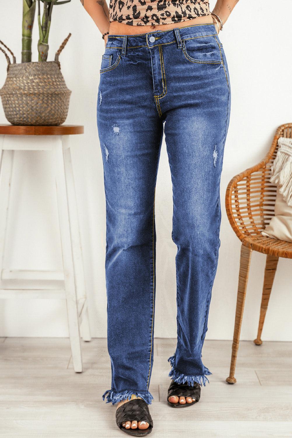 Ripped Frayed Hem Jeans Carauana Store