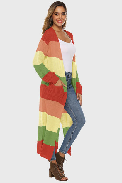 Color Block Long Sleeve Pocketed Cardigan Carauana Store