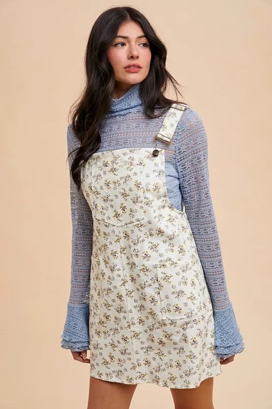 Annie Wear Stretch Ditsy Print Denim Overall Mini Dress Carauana Store