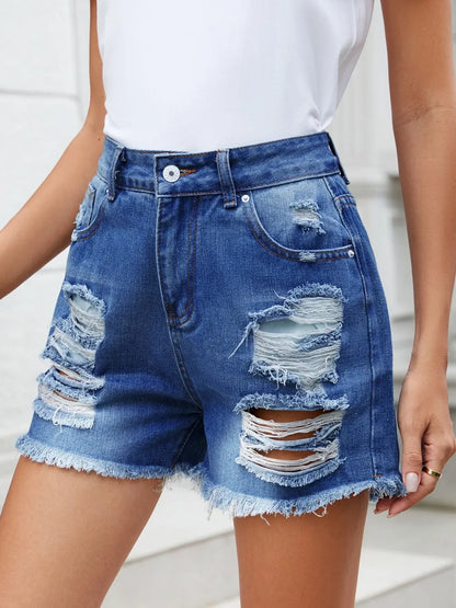 Distressed Raw Hem Denim Shorts Carauana Store