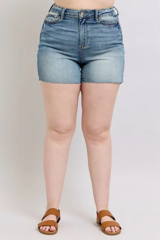 Judy Blue Full Size High Waist Star Seam Detail Denim Shorts Plus Size Carauana Store