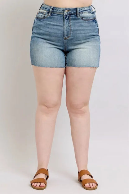 Judy Blue Full Size High Waist Star Seam Detail Denim Shorts Plus Size Carauana Store