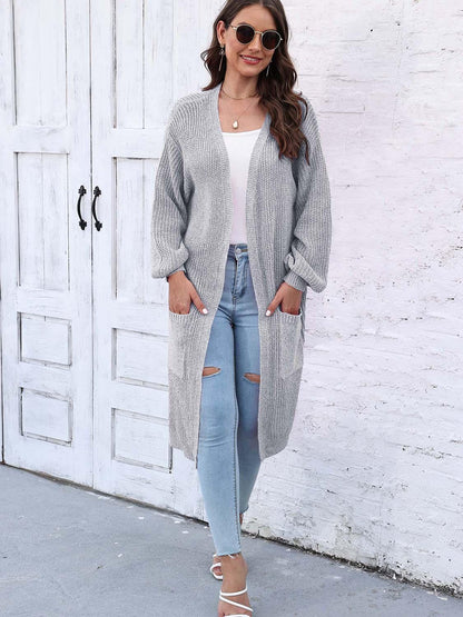 Open Front Longline Cardigan with Pockets Carauana Store