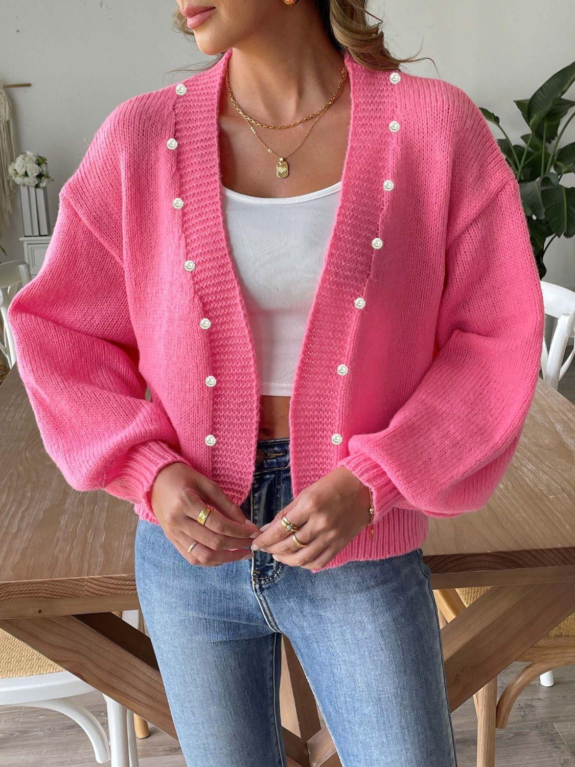 Pearl Open Front Long Sleeve Cardigan Carauana Store