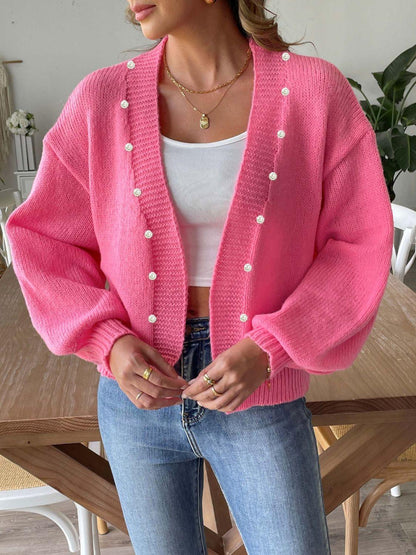 Pearl Open Front Long Sleeve Cardigan Carauana Store