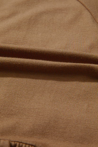 Cinnamon Smocked Bust Buttoned Split V Neck Flow Fit Blouse