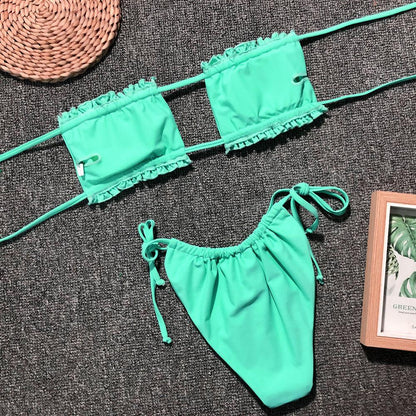 Frill Trim Ruched Bikini Set Carauana Store