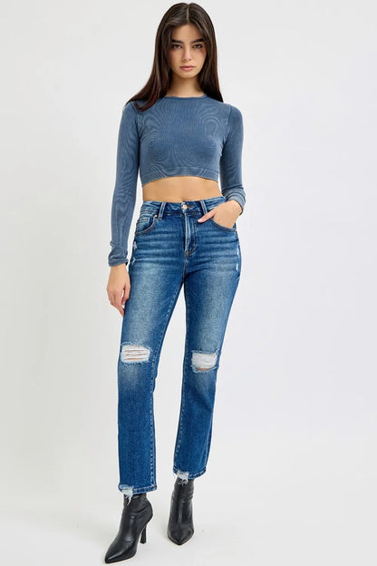 RISEN Full Size High Rise Distressed Crop Straight Jeans Carauana Store