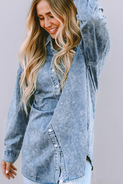 Button Up Dropped Shoulder Denim Top Carauana Store