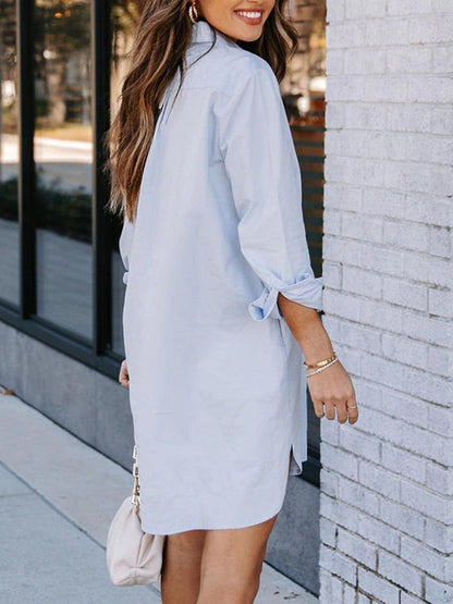 Button Up Collared Neck Long Sleeve Shirt Dress Carauana Store