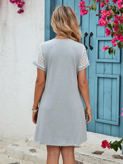 Openwork Round Neck Short Sleeve Dress Carauana Store