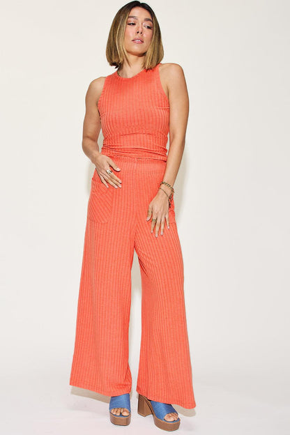 Basic Bae Full Size Ribbed Tank and Wide Leg Pants Set Carauana Store