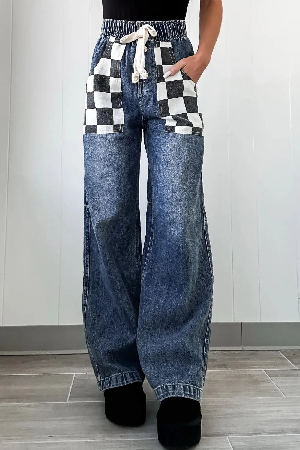 Checkered Wide Leg Jeans Carauana Store