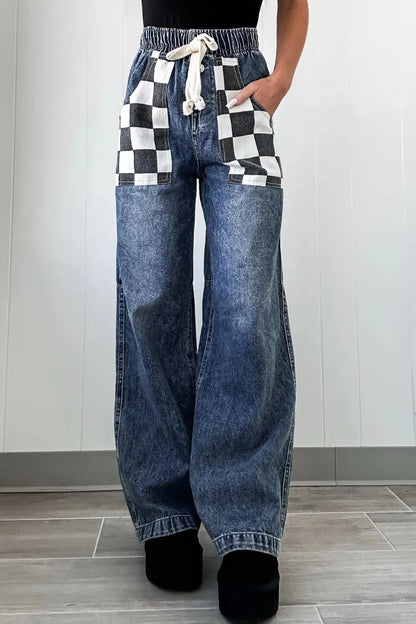 Checkered Wide Leg Jeans Carauana Store