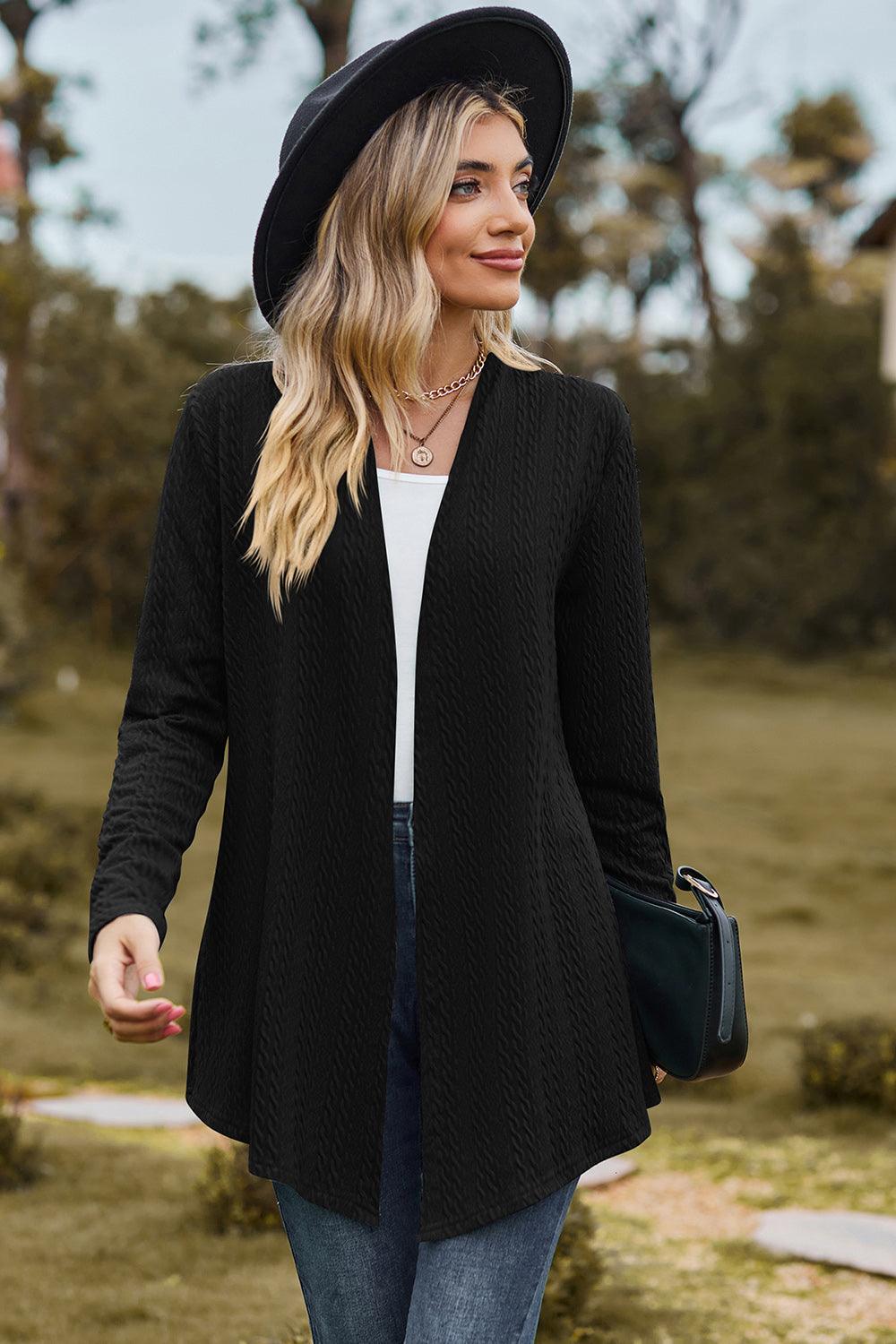 Textured Open Front Long Sleeve Cardigan Carauana Store