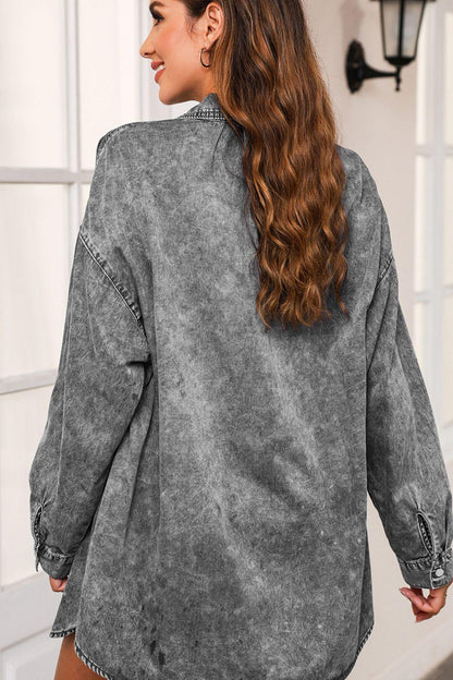 Button Up Dropped Shoulder Denim Top Carauana Store