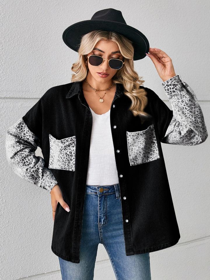 Leopard Button Up Denim Jacket Carauana Store