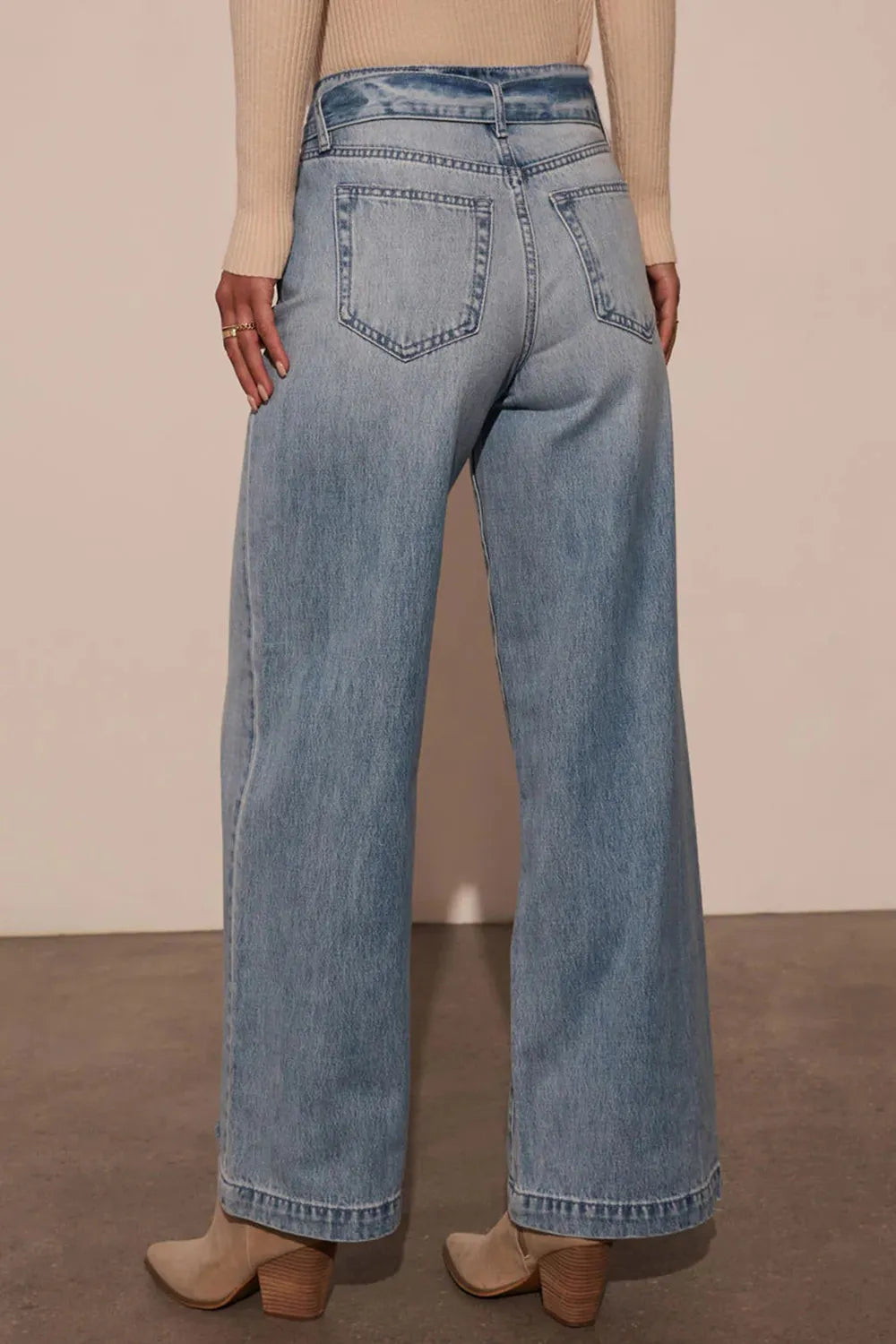 Tied Wide Leg Jeans with Pockets Carauana Store