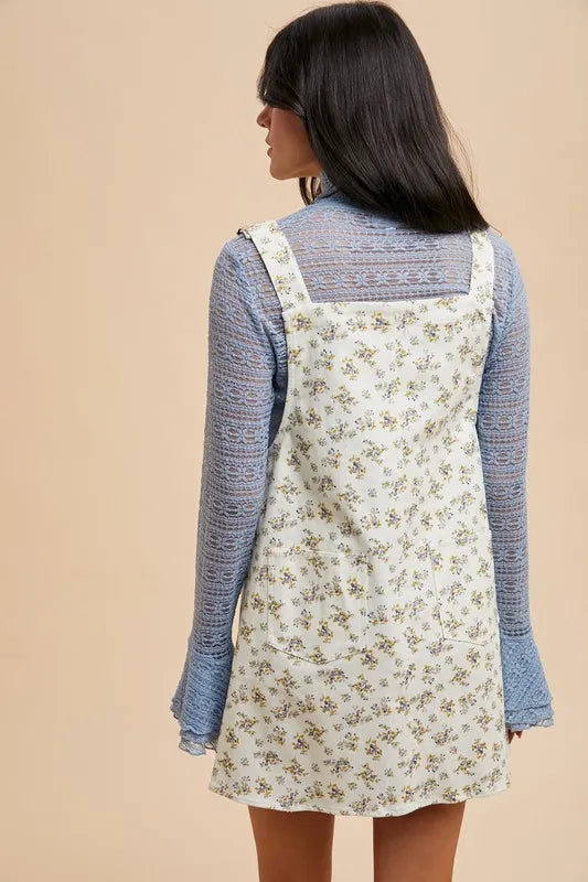 Annie Wear Stretch Ditsy Print Denim Overall Mini Dress Carauana Store
