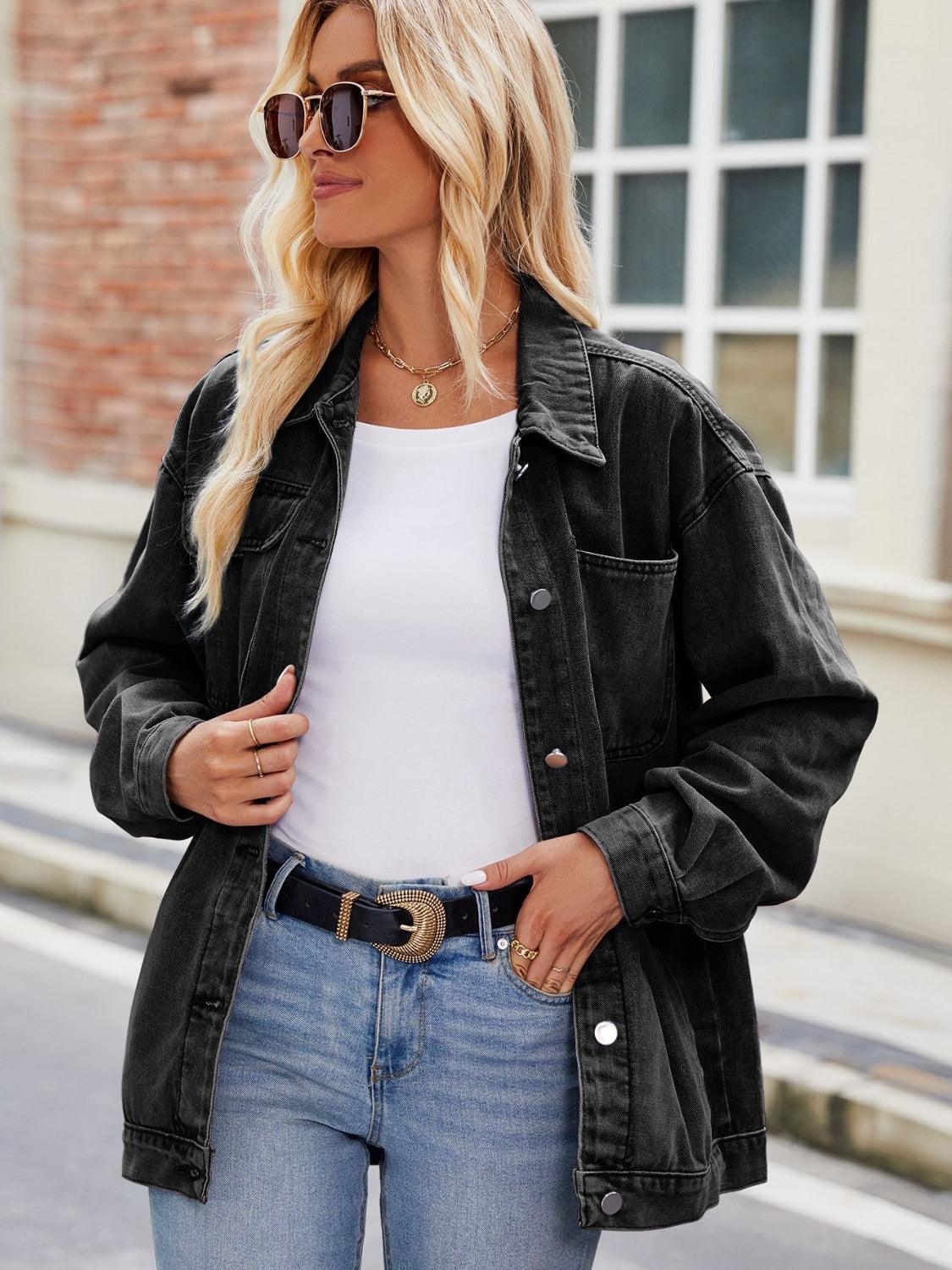 Button Up Denim Jacket with Pockets Carauana Store